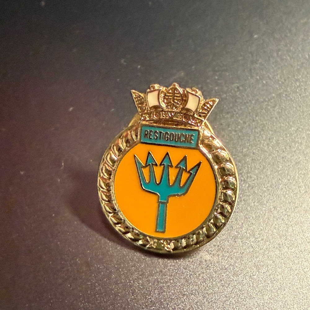 Restigouche Trident Crest Pin - Yellow & Teal Enamel